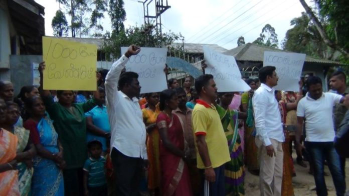 நாள் சம்பளத்தை 1000 ரூபாவாக அதிகரிக்குமாறு கோரி தோட்ட தொழிலாளர்கள் போராட்டம்